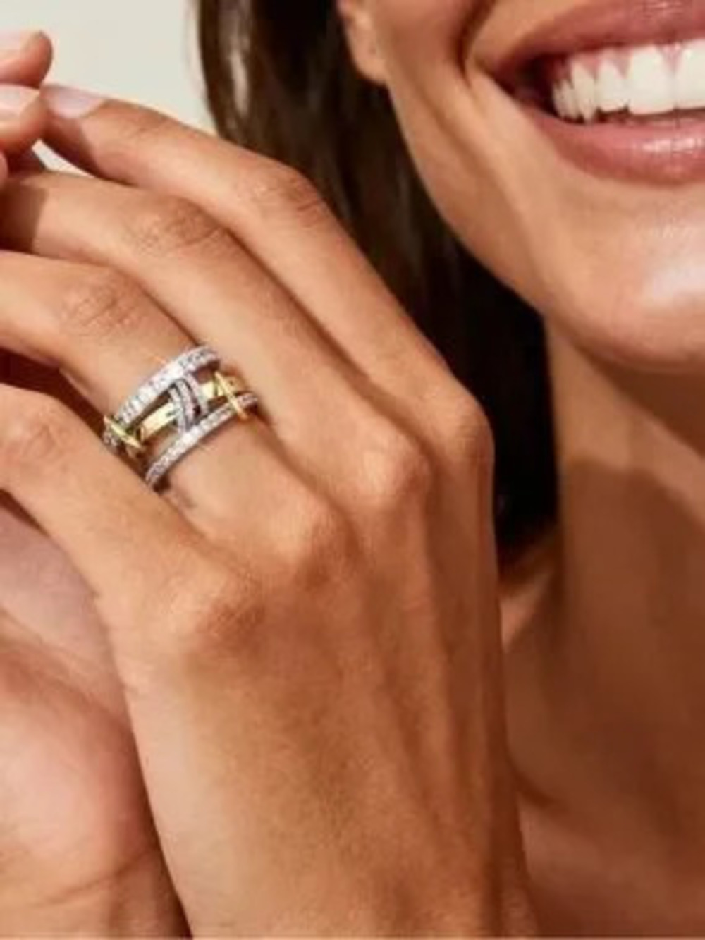 Elegant Sculptural Gold Silver Pave Ring